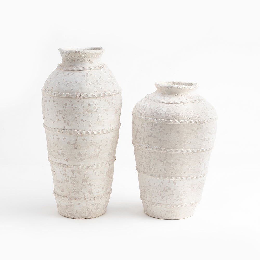 Rustic Off White Textured Terracotta Table Vase - Set of 2
