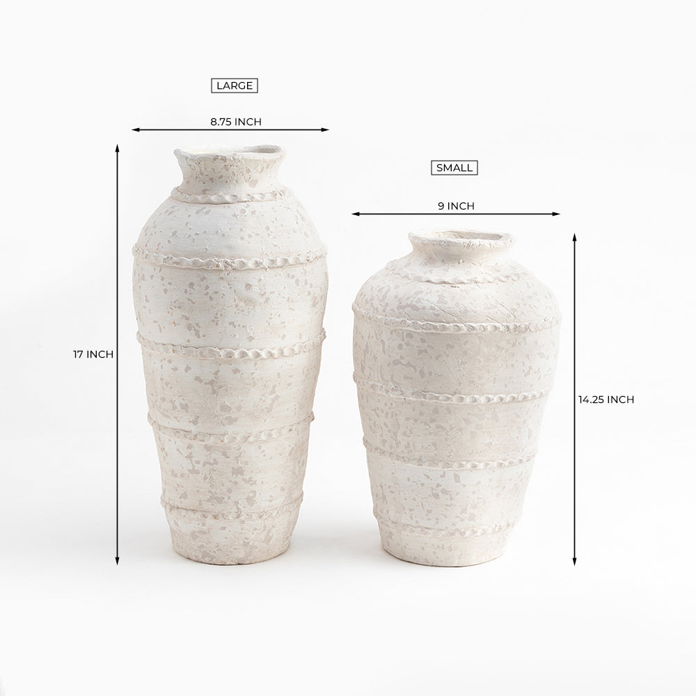 Rustic Off White Textured Terracotta Table Vase - Set of 2