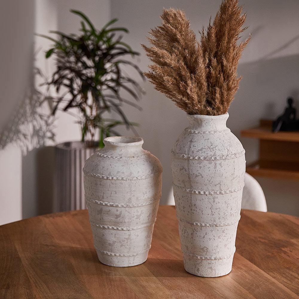 Rustic Off White Textured Terracotta Table Vase - Set of 2