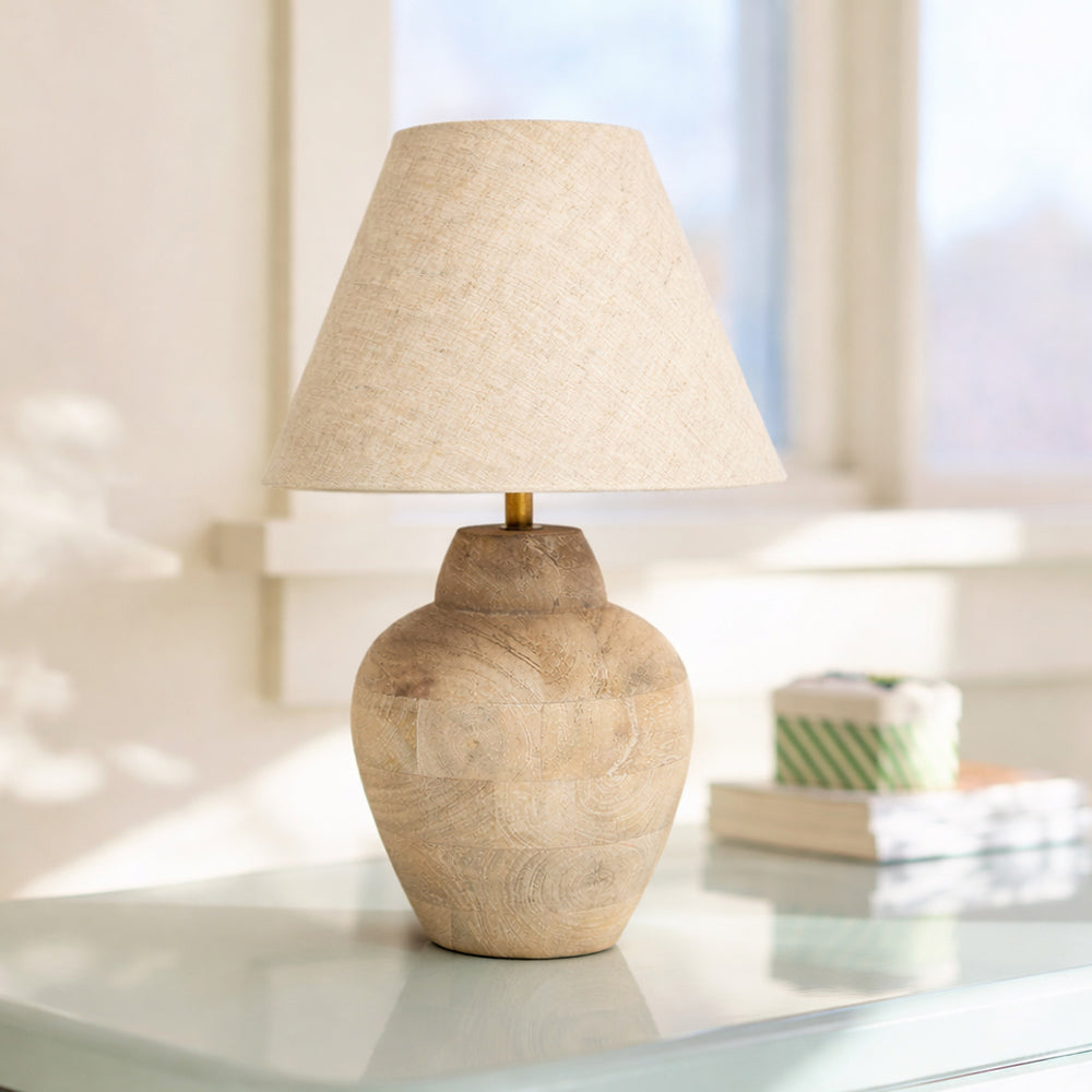 Kaus Natural Beige Mango Wood Table Lamp