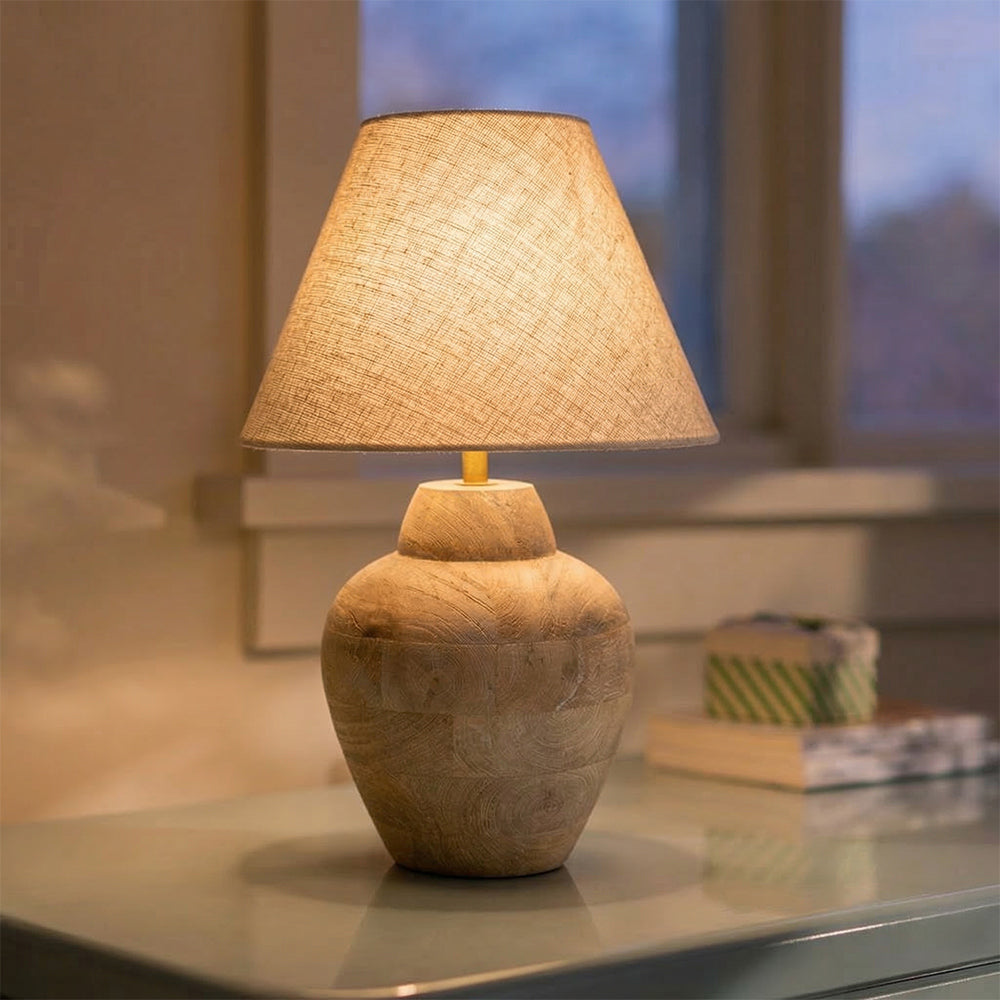 Kaus Natural Beige Mango Wood Table Lamp